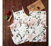 Кухонный набор Этель Пионы полотенце 40x73 см, прихватка 19x19 см, фартук 60x65+/-5см 7550981