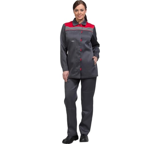 Женский костюм Авангард. Профессиональная экипировка Тимбер, серый/красный, р.80-84, рост 158-164 511724 1