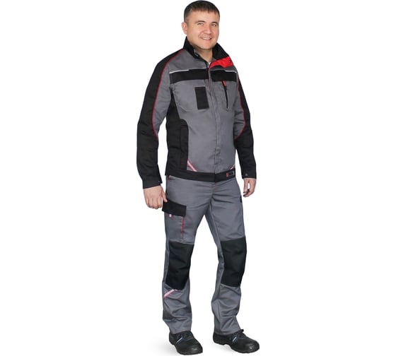 Костюм РАССО "КОСТА" куртка+брюки, цвет серый/чёрный/красный (ткань Tomboy), р 48-50/158-164 77251 (48/158) 1