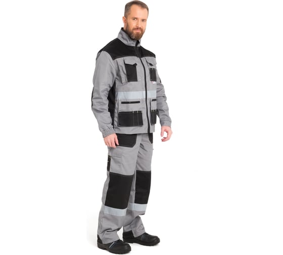 Костюм РАССО "Канзас" ткань 240 г, СОП, куртка+полукомбинезон, цвет светло-серый с черным, р.64-66/194-200 75824 (64/194) 1