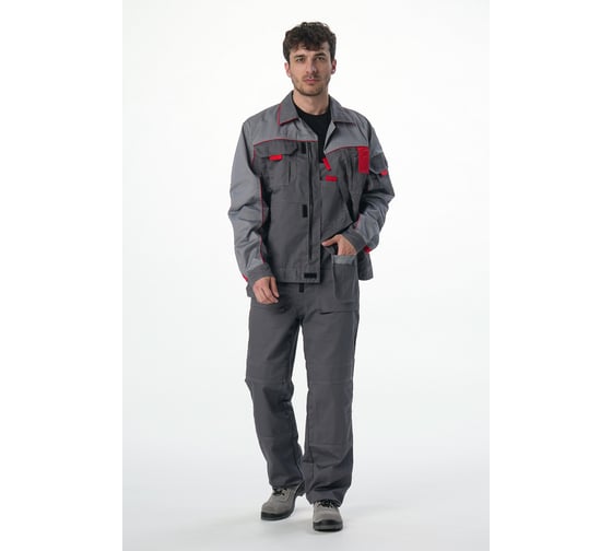 Костюм с полукомбинезоном Драга-2 Факел (ткань смесовая МВО, 240) т.серый/св.серый/красный 87490706.015 1