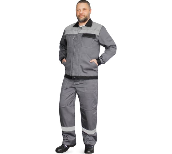 Костюм РАССО Корпус куртка+брюки, смесовая 65/35, плотность 240 г/м2, темно-серый/черный/светло-серый, р.52-54/194-200 77220 (52/194) 1