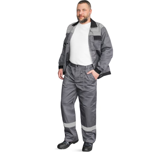 Костюм РАССО Корпус куртка+брюки, смесовая 65/35, плотность 240 г/м2, темно-серый/черный/светло-серый, р.52-54/194-200 77220 (52/194)