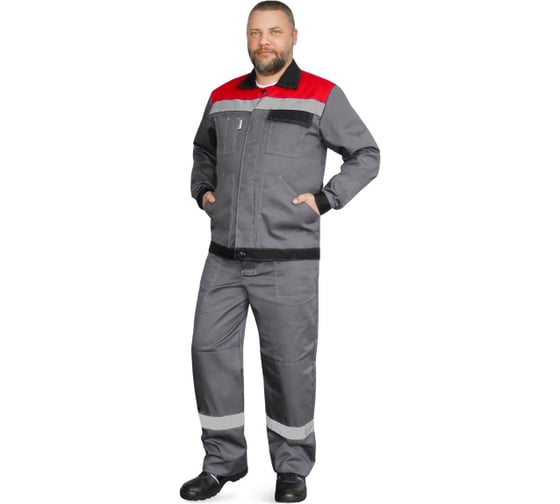 Костюм РАССО Корпус куртка+брюки, смесовая 65/35, плотность 240 г/м2, темно-серый/черный/красный, р.64-66/170-176 77218 (64/170) 1