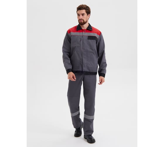 Костюм РАССО Корпус куртка+полукомбинезон, смесовая 65/35, плотность 240 г/м2, темно-серый/черный/светло-серый, р.56-58/170-176 77219 (56/170) 1