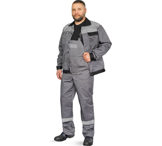 Костюм РАССО Корпус куртка+полукомбинезон, смесовая 65/35, плотность 240 г/м2, темно-серый/черный/светло-серый, р.60-62/194-200 77219 (60/194)