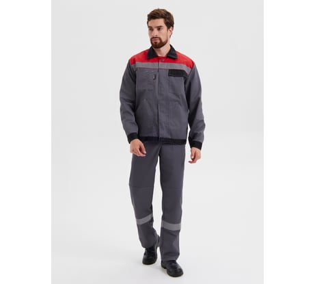 Костюм РАССО Корпус куртка+полукомбинезон, смесовая 65/35, плотность 240 г/м2, темно-серый/черный/красный, р.44-46/170-176 77217 (44/170)