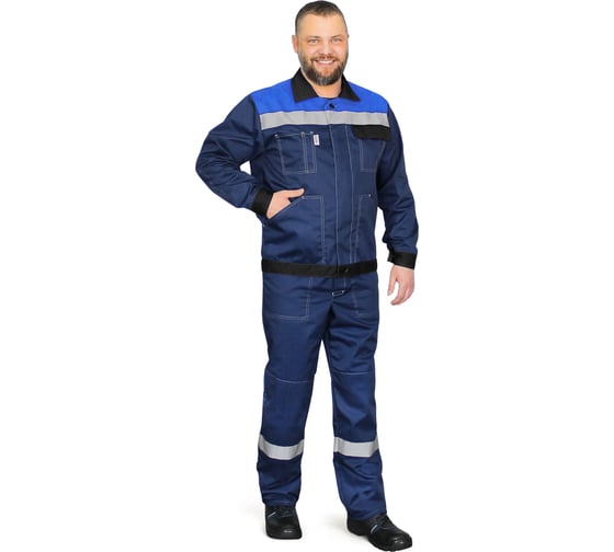 Костюм РАССО Корпус куртка+полукомбинезон, смесовая 65/35, плотность 240 г/м2, синий/черный/василек, р.56-58/170-176 77257 (56/170)