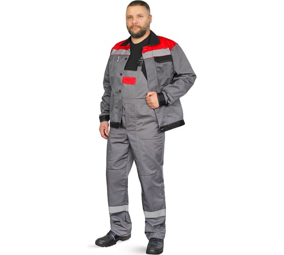 Костюм РАССО Корпус куртка+полукомбинезон, смесовая 65/35, плотность 240 г/м2, темно-серый/черный/красный, р.64-66/170-176 77217 (64/170) 1