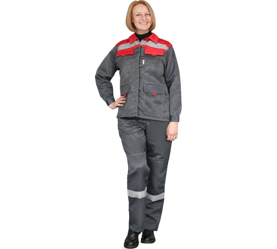 Костюм женский РАССО "Нова" КУРТКА+БРЮКИ, цв. т.сер/красн, р.44-46/158-164 77321 (44/158) 1