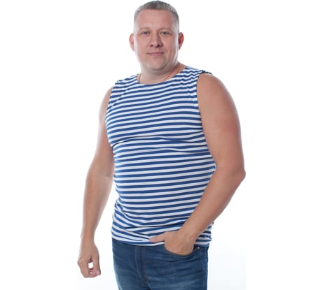 Армейская тельняшка без рукавов, 100% хлопок БЕРТА (голубая полоса) 703г-48-50