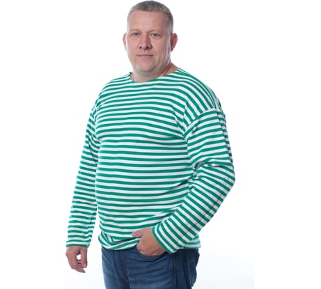 Плотная тельняшка с длинным рукавом БЕРТА 100% хлопок, зеленая полоса 700з-60-62