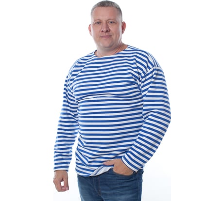 Тельняшка с начесом и длинным рукавом БЕРТА 100% хлопок, голубая полоса 702г-48-50
