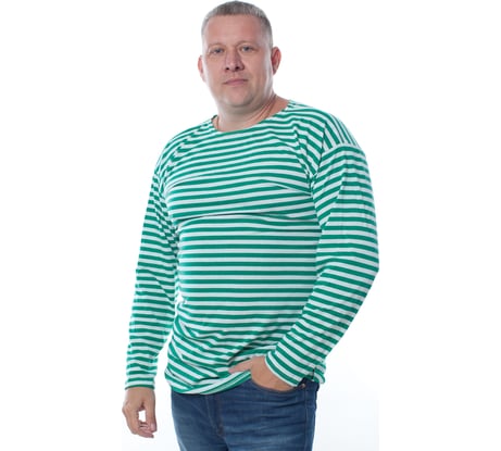 Тельняшка с длинным рукавом БЕРТА 100% хлопок, зеленая полоса 701з-48-50
