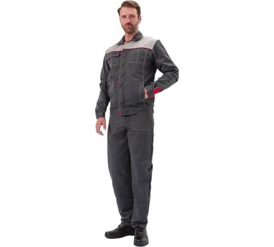 Костюм мужской URSUS Фаворит летний с п/к серый со светло-серым ткань:ТВИЛ-250 КОС105-т.серый/св.серый/красный; 64-66, 170-176 КОС105-т.серый/св.серый/красный/64-66, 170-176 1