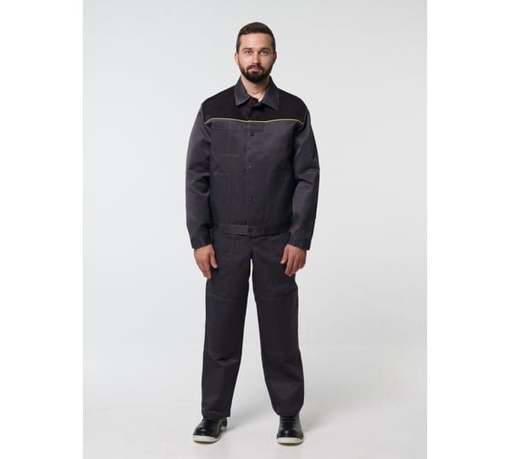 Костюм рабочий мужской Эпицентр №102 (куртка, полукомбинезон) тёмно-серый, черным с лимонным кантом 64-66/182-188 №102СеЧеЛиГр №102.СЧЛГр,4610375940762 1