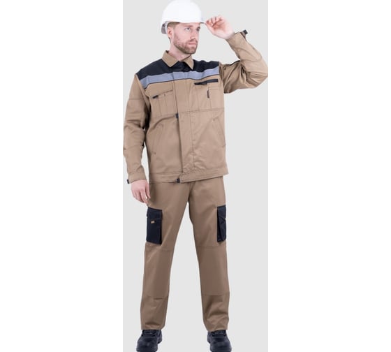 Костюм ГК Спецобъединение ДОКЕР летний, сафари-черный (Куртка+полукомбинезон) (88-92, 158-164), ком Кос 582/88/158 1