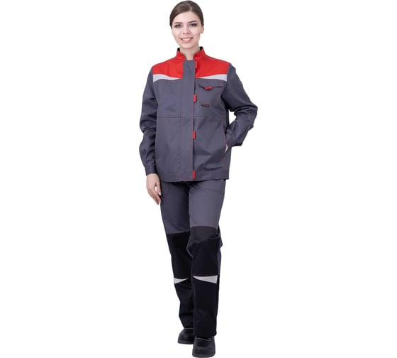 Костюм ГК Спецобъединение КМ-10 ЛЮКС летний, серый-красный-черный, женский (Куртка+брюки) 136-140, Кос 066/136/170 1