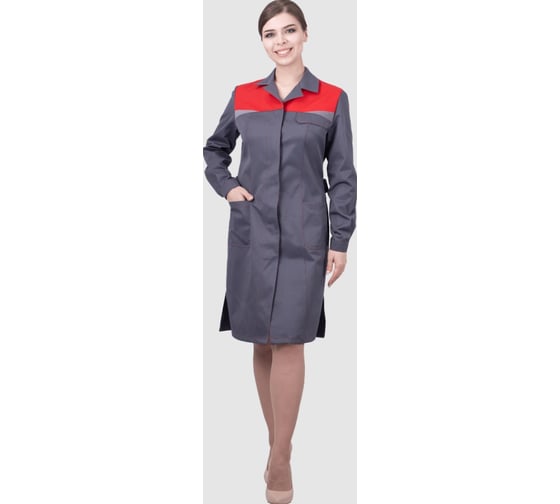 Халат ГК Спецобъединение КМ-10 ЛЮКС летний, серый-красный, женский (128-132, 158-164), шт, Хал 546/ Хал 546/128/158 1