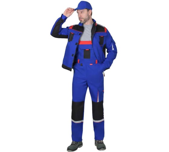 Костюм СИРИУС Стан-К : куртка кор., п/к. васильковый с красной и черной отд. р. 112-116/170-176 62079-к 1