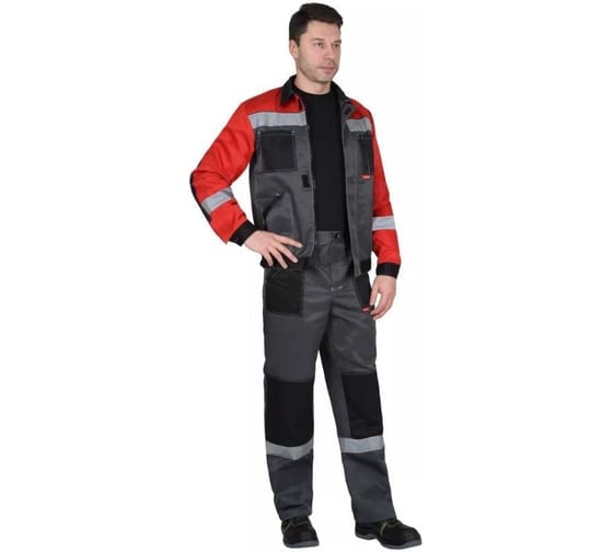 Костюм СИРИУС Лигор-2 куртка короткая, брюки т.серый с красным и черным, СОП 50 мм р.104-108/170-176 152788 1