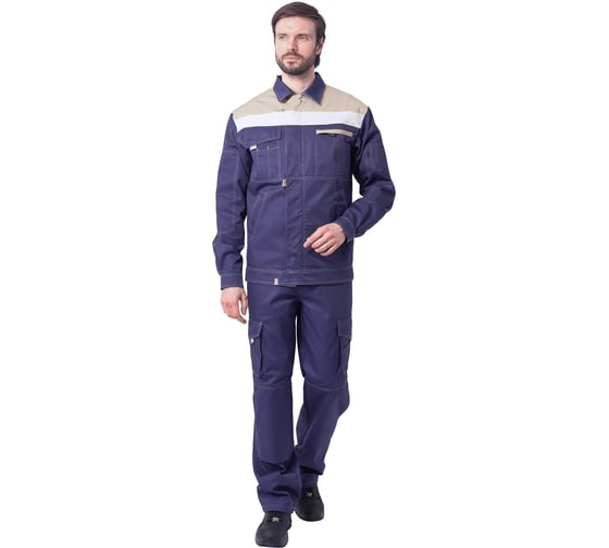 Костюм ГК Спецобъединение ДОКЕР летний, т/синий-бежевый (Куртка+полукомбинезон) (104-108, 206-212), компл, Кос 572/104/206 1