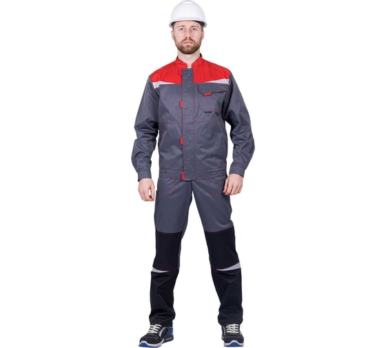 Костюм ГК Спецобъединение КМ-10 ЛЮКС летний, серый-красный-черный (Куртка+полукомбинезон) (136-140, 182-188), компл, Кос 594/136/182 1