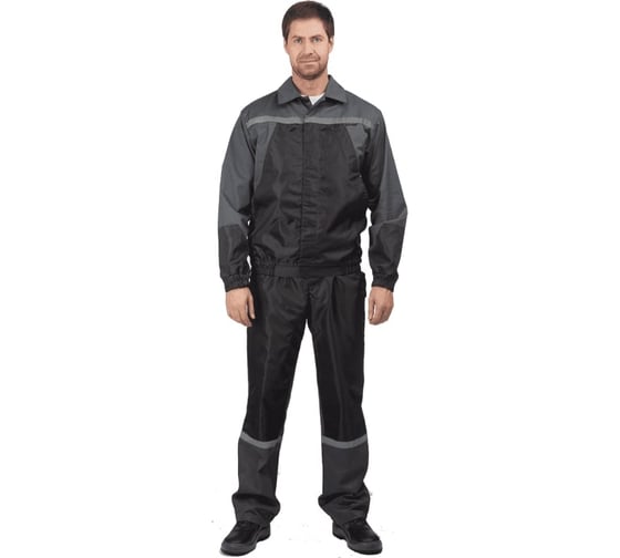 Костюм летний серый-черный ГК Спецобъединение АВТОМОЙЩИК (Куртка+полукомбинезон) (136-140, 182-188), компл, Кос 590/136/182