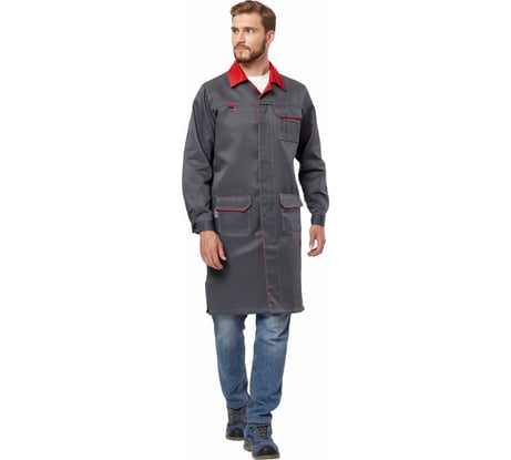 Халат Эксперт Спецодежда Страйк серый/красный, р. 44-46, рост 182-188 6446000045292