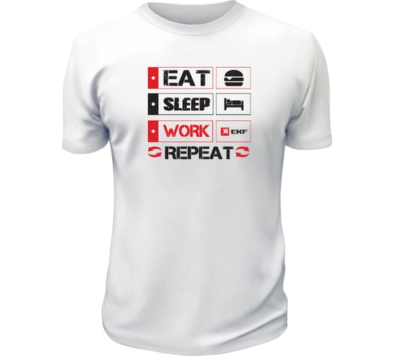 Футболка EKF EAT, SLEEP, WORK размер L, белая 78966