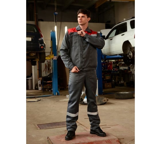 Костюм ФАКЕЛ Техник-2 СОП серый/красный, р. 64-66, 170-176 87487656.011 1