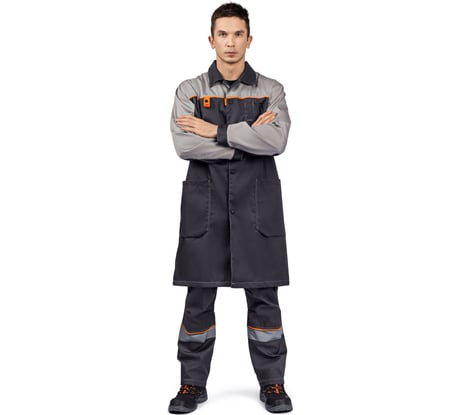 Мужской халат ТЕХНОСЭЙФ ДОН ЭК, темно-серый/серый/оранжевый, р.88-92/170-176 4687203159689