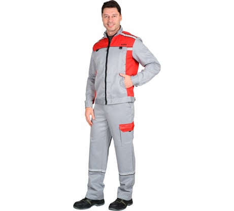 Летний костюм (короткая куртка, полукомбинезон) Сириус Практик-1 светло-серый/красный, р.104-108, рост 182-188 42908