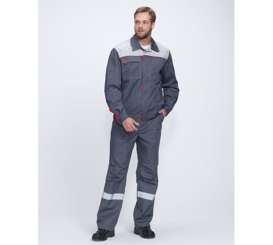 Костюм с брюками Факел Фаворит-1 Премиум СОП UZ, темно-серый/серый/красный, 52-54; 194-200 87489411.025 1