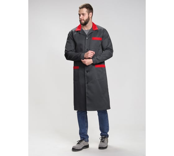 Мужской халат ФАКЕЛ Технолог, темно-серый/красный, 60-62; 182-188 87489715.009 1