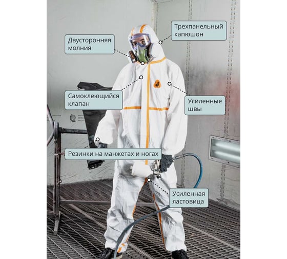 Комбинезон химзащиты Jeta Safety 4 тип, плотность, 65 г/м2, с проклеенными швами, р. XL/52-54 JPC-70-XL