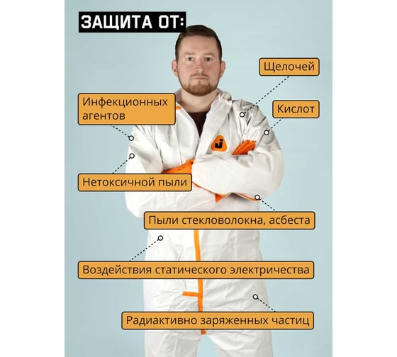 Комбинезон химзащиты Jeta Safety 4 тип, 65 г/м², с проклеенными швами, разм.XL/52-54 JPC-70-XL