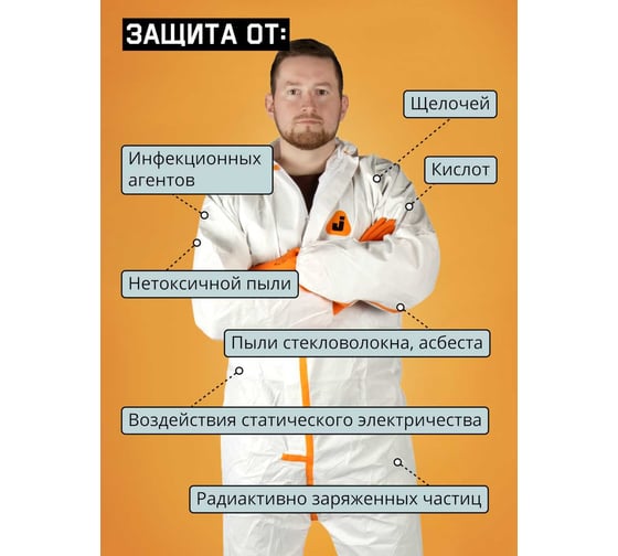 Комбинезон химзащиты Jeta Safety (4 тип) из нетканого материала MP JPC-70 плотн.65 г/м², с проклеенными швами, р.М/48-50, JPC-70-M
