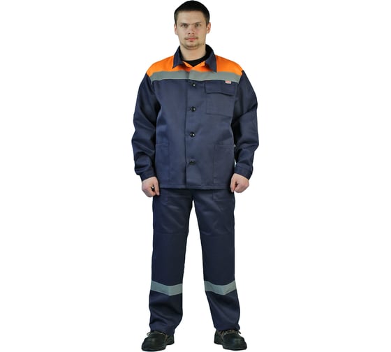 Летний мужской костюм URSUS Дамаск-Плюс темно-синий с оранжевым КОС318-003; 52-54, 170-176 1