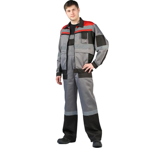 Летний мужской костюм URSUS Респект серый с красно-чёрной отделкой, размер 64-66, рост 170-176 КОС600-328 1