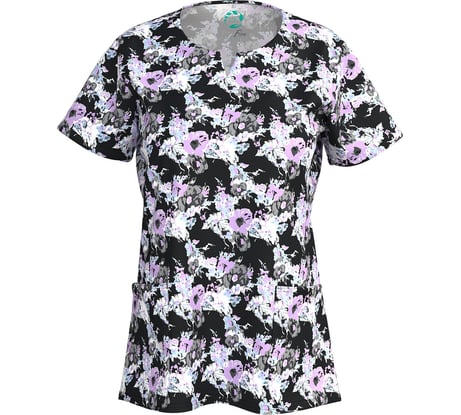 Блуза СОЮЗСПЕЦОДЕЖДА Эргофайв Актив (ERGOFIVE Active) EAJW07 женская принт сиреневые цветы на черном, 52 (L) 2000000275635