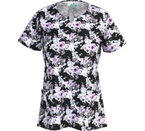 Блуза СОЮЗСПЕЦОДЕЖДА Эргофайв Актив (ERGOFIVE Active) EAJW07 женская принт сиреневые цветы на черном, 64 (5XL) 2000000275680