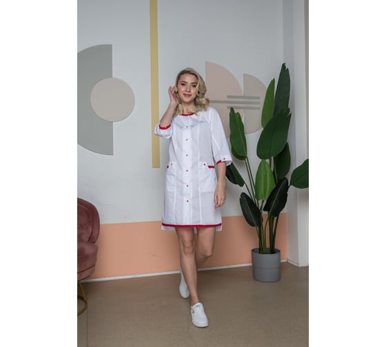 Женский халат Факел Симпл-003 MedLine, белый/красный, размер 42 87482330.001