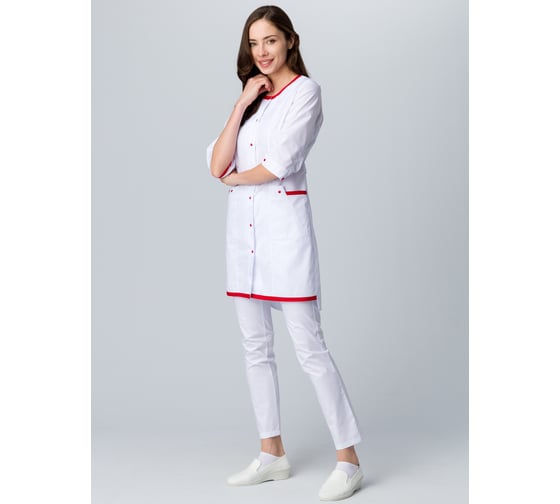 Женский халат Факел Симпл-003 MedLine, белый/красный, размер 50 87482330.005