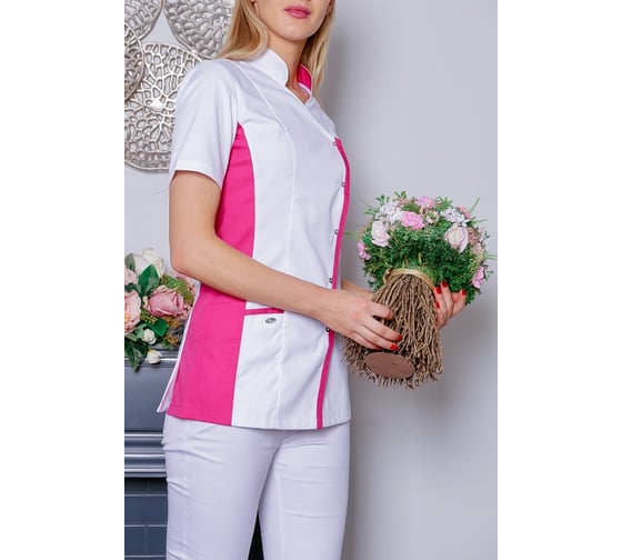 Блуза ДОКТОР СТИЛЬ Венеция NEW белая/фуксия ЛУ 1228.37/80/XS