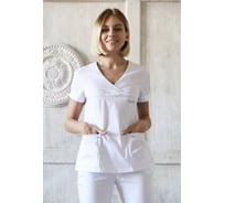 Блуза ДОКТОР СТИЛЬ Альфа, белая с зеленым листом ЛУ 1230.22/80/XS