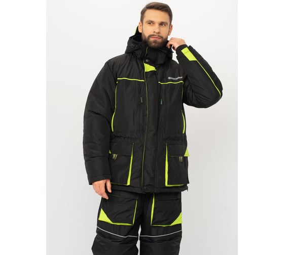 Зимний костюм HUNTSMAN Elbrus ткань Hit Membrane, черный/лайм НФ-000005068/48-50/170-176