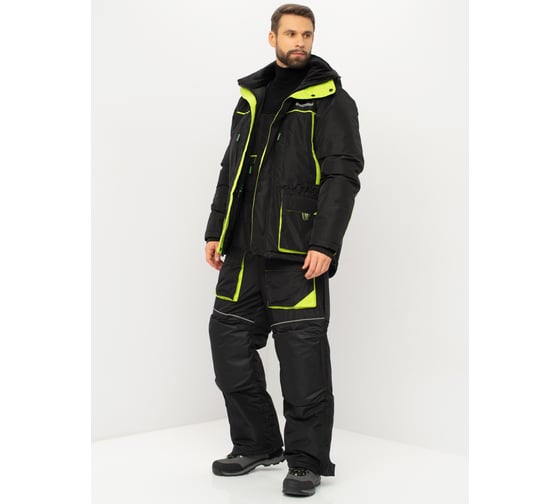 Зимний костюм HUNTSMAN Elbrus ткань Hit Membrane, черный/лайм НФ-000005070/52-54/170-176 1