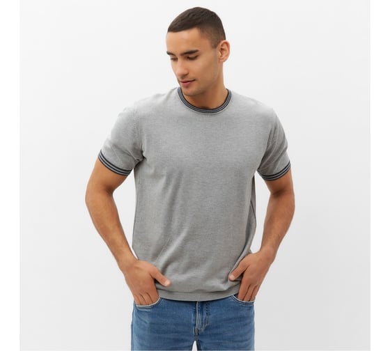 Джемпер мужской короткий рукав MINAKU Knitwear collection цвет серый меланж, размер 50 9940934