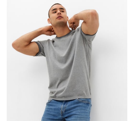Джемпер мужской короткий рукав MINAKU Knitwear collection цвет серый меланж, размер 50 9940934